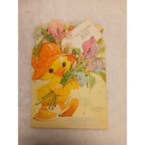 Vintage Aunt  Easter Card Hallmark Duck 2ith Flowers‎ Unmarked W/envelope